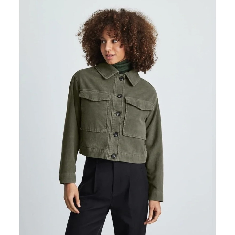 Everlane Moleskin Utility Jacket Organic Cotton Cropped Green S Minimalist Boxy